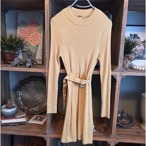 Free People French Girl Mini Dress in gold - Picture 2 of 6